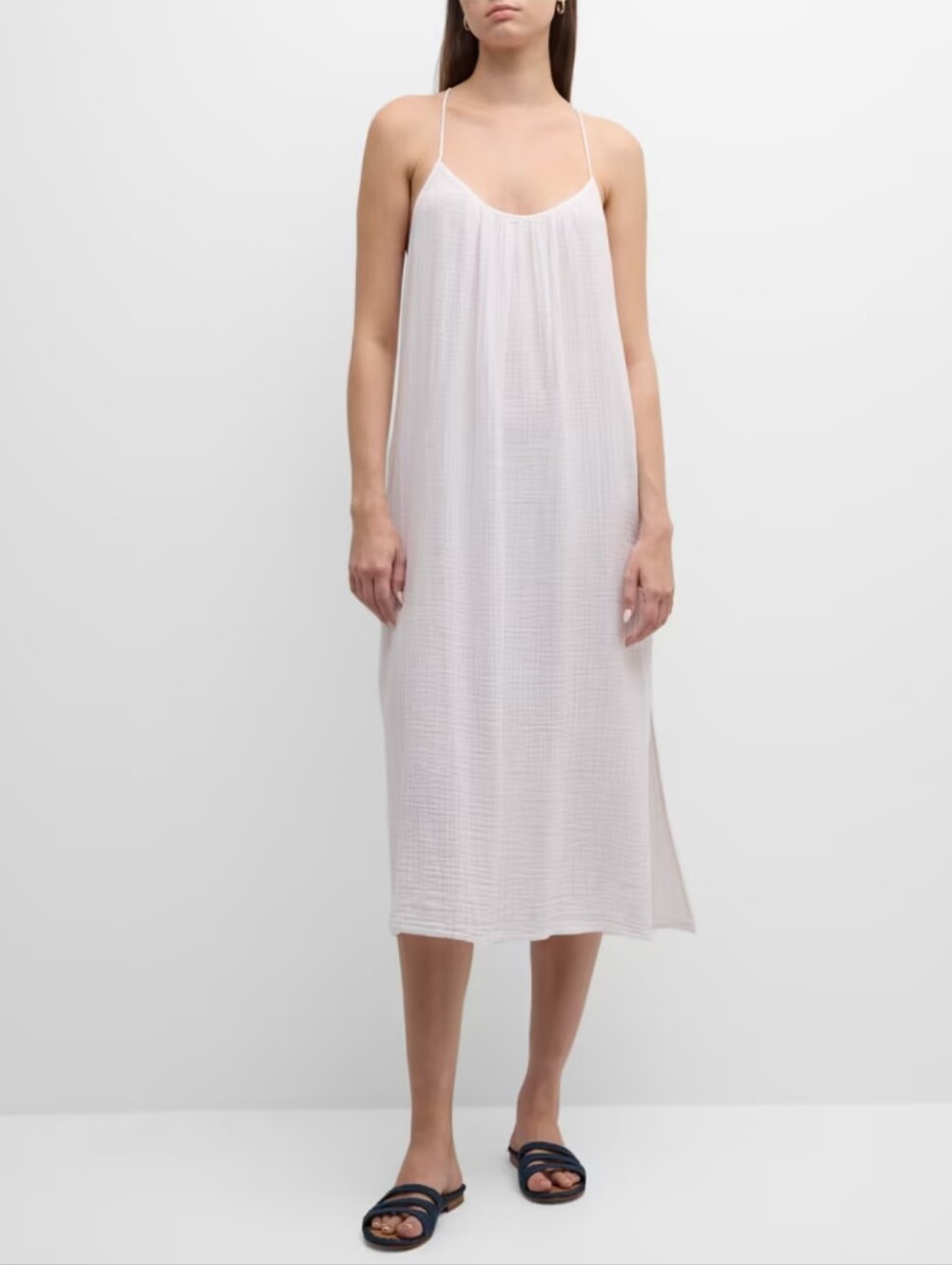 XiRENA Talia Maxi Dress White Gauze Sleeveless Cotton Resortwear Minimalist XS